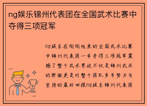 ng娱乐锦州代表团在全国武术比赛中夺得三项冠军